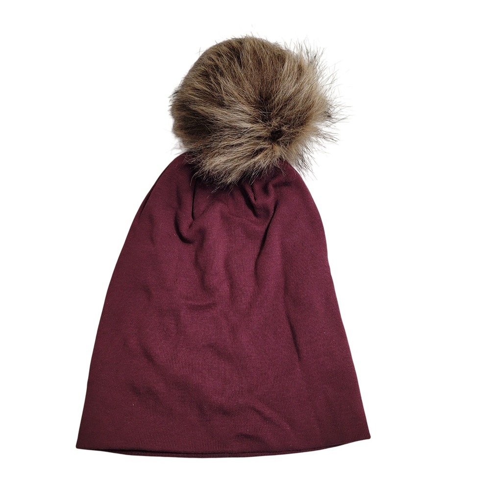 Unbranded Pom Pom Beanie Kids One Size Burgundy New Slouchy Faux Fur Hat
